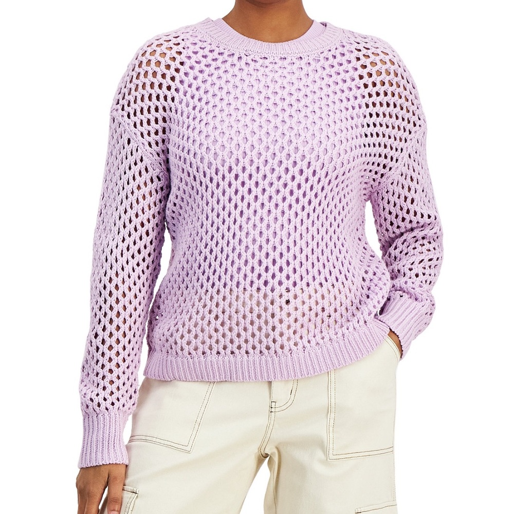 Hooked Up by IOT Lilac Open-Knit Sweater
